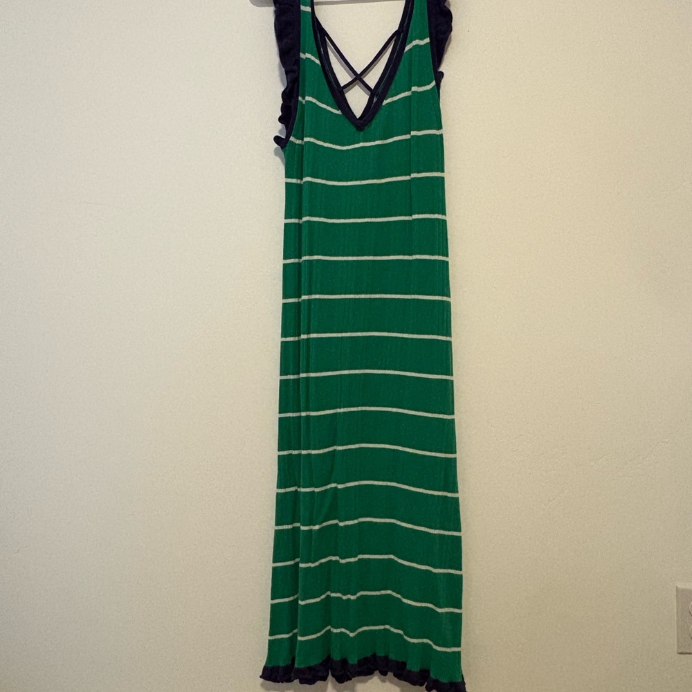 Anthropologie Green and Black Striped Maxi Dress